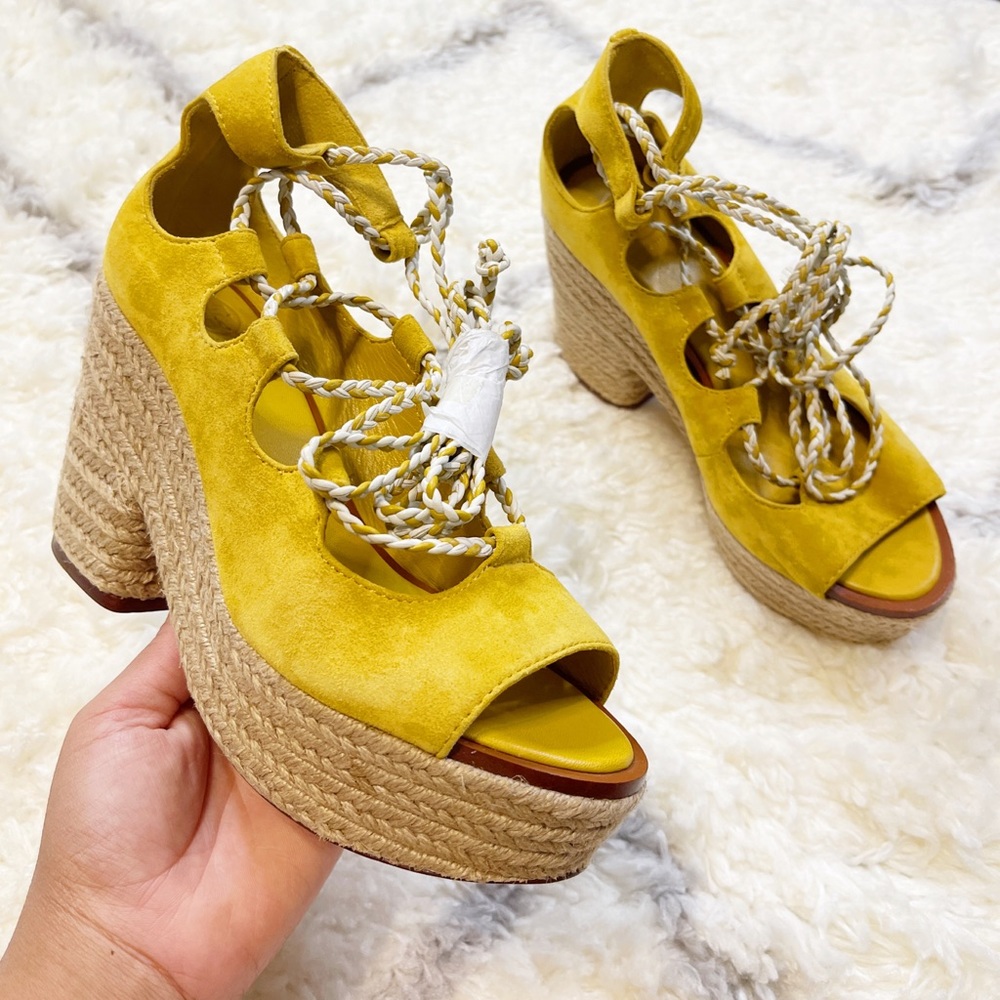 Tory Burch Yellow Positano Espadrilles Heels Shoes size 7